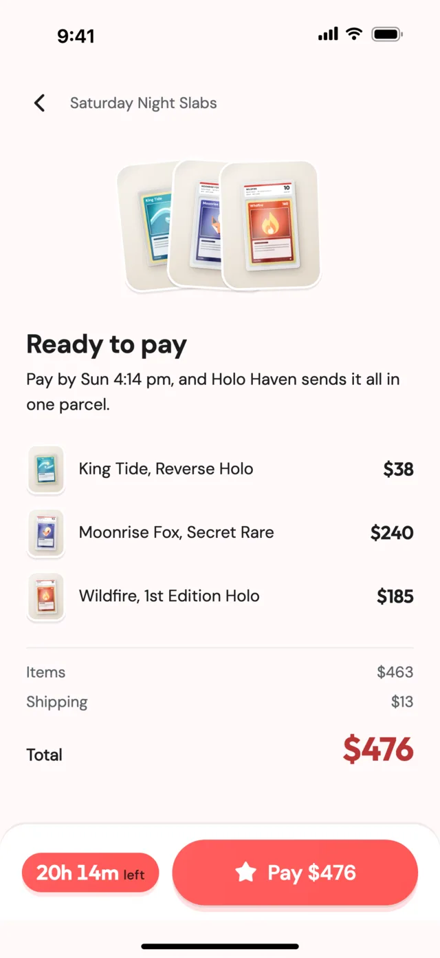 The Claim Sale app: one order, ready to pay